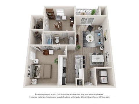 Floor plan for 1 bed, 1 bath, 857 sqft